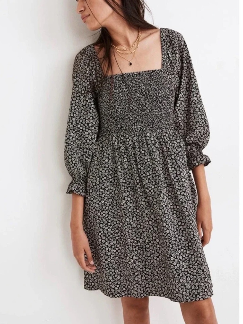 Madewell Floral Smocked Mini Dress Small Cottagecore Puff Sleeve 100% Cotton